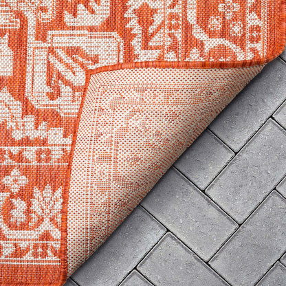 Celesine Oriental Medallion Indoor/Outdoor Orange Flat-Weave Rug LIA-199