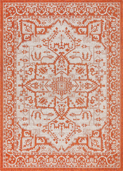 Celesine Oriental Medallion Indoor/Outdoor Orange Flat-Weave Rug LIA-199