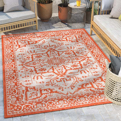 Celesine Oriental Medallion Indoor/Outdoor Orange Flat-Weave Rug LIA-199