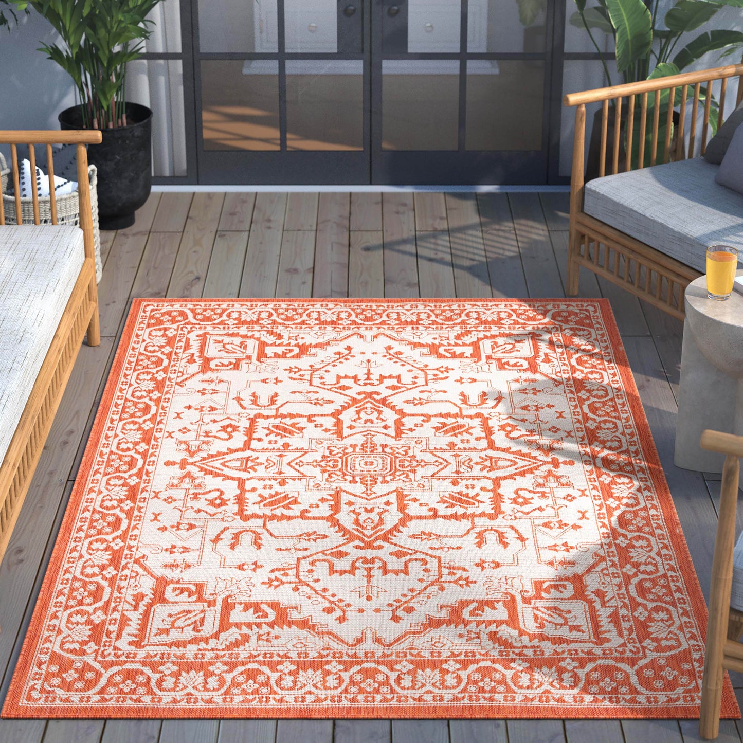 Celesine Oriental Medallion Indoor/Outdoor Orange Flat-Weave Rug LIA-199