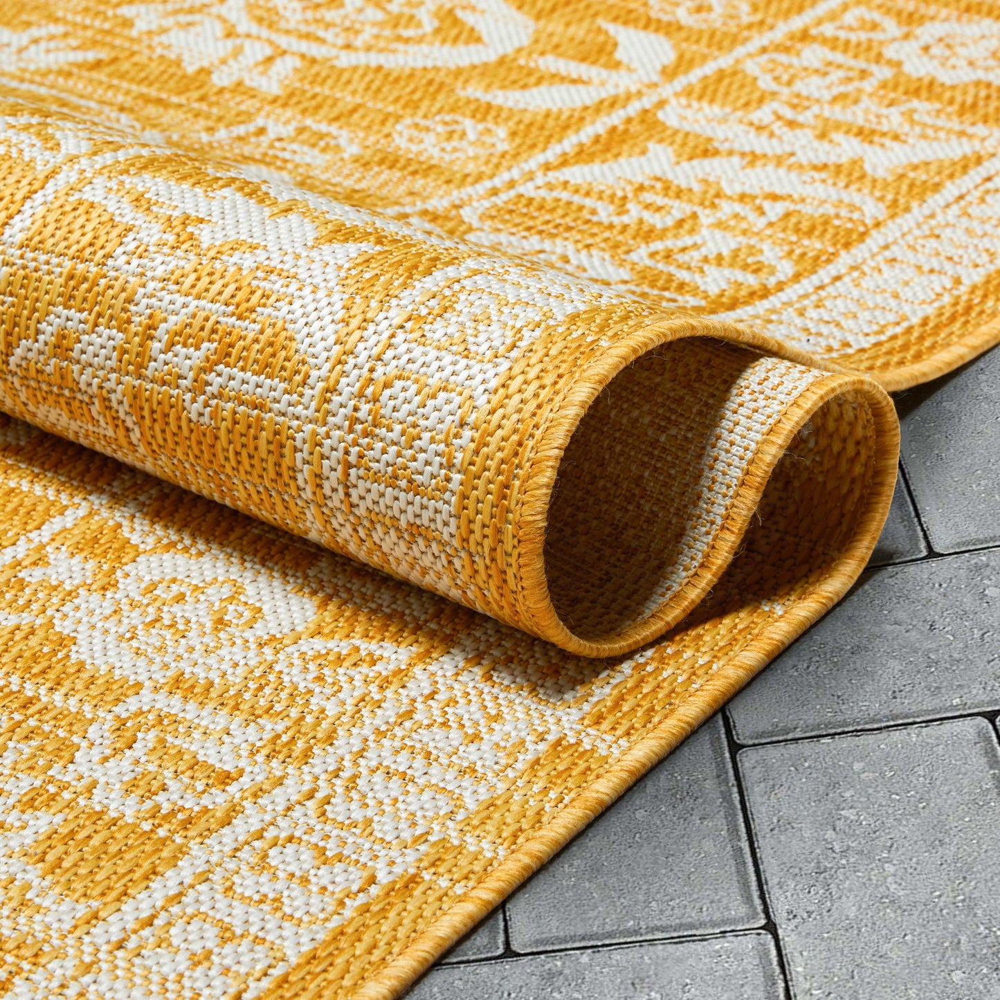 Delphi Oriental Persian Indoor/Outdoor Yellow Flat-Weave Rug LIA-201