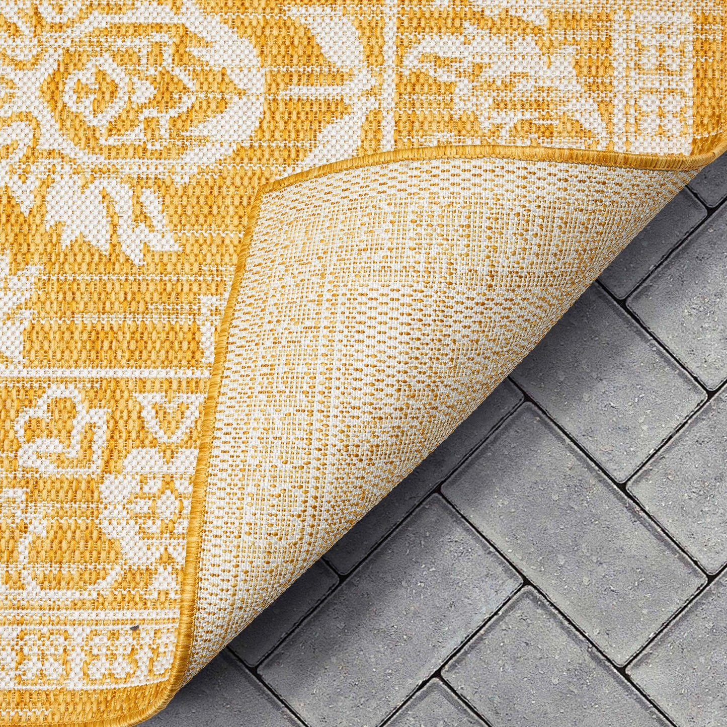 Delphi Oriental Persian Indoor/Outdoor Yellow Flat-Weave Rug LIA-201