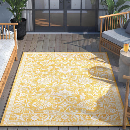 Delphi Oriental Persian Indoor/Outdoor Yellow Flat-Weave Rug LIA-201