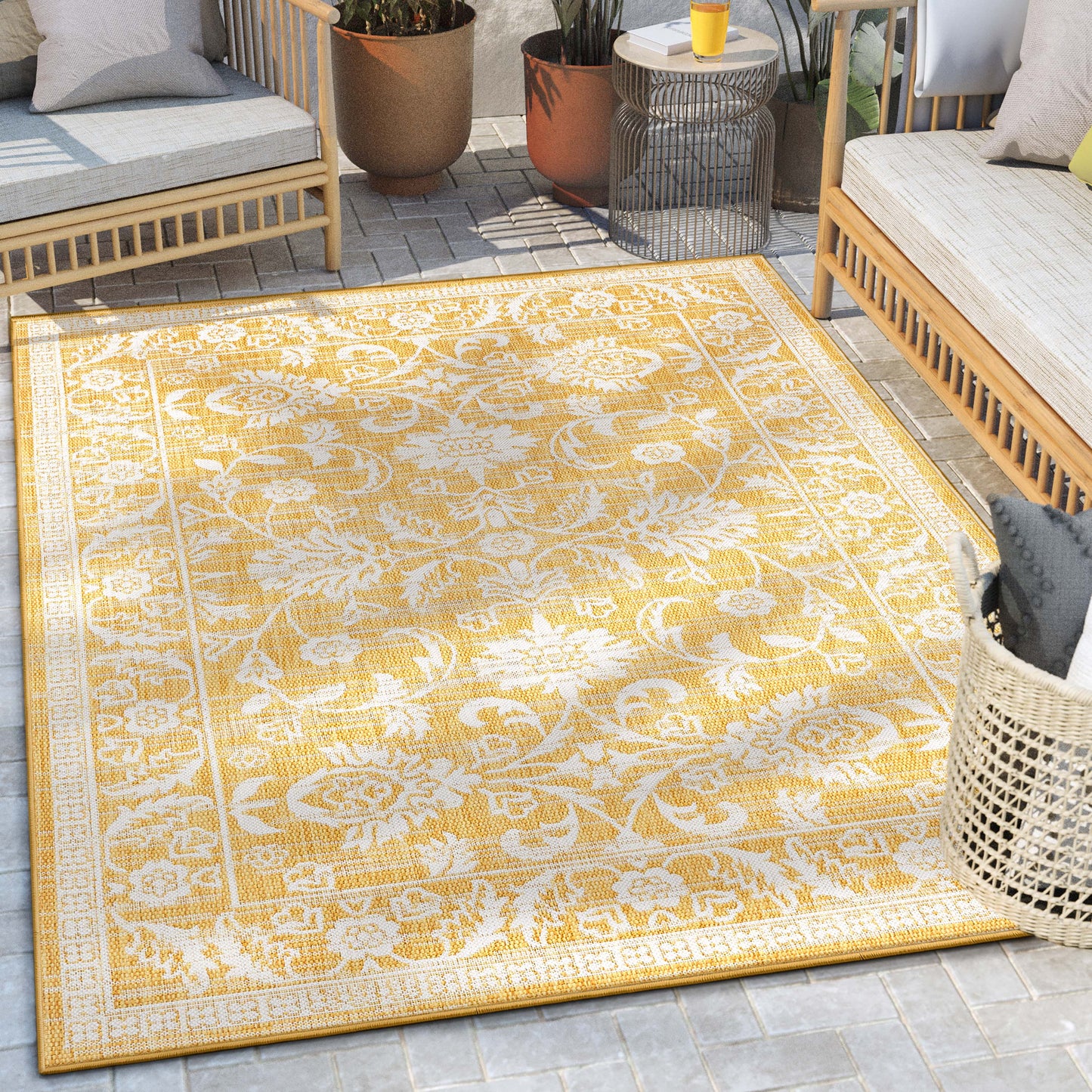 Delphi Oriental Persian Indoor/Outdoor Yellow Flat-Weave Rug LIA-201