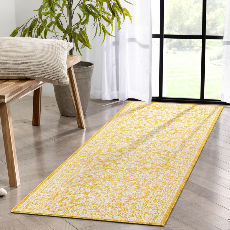 Delphi Oriental Persian Indoor/Outdoor Yellow Flat-Weave Rug LIA-201