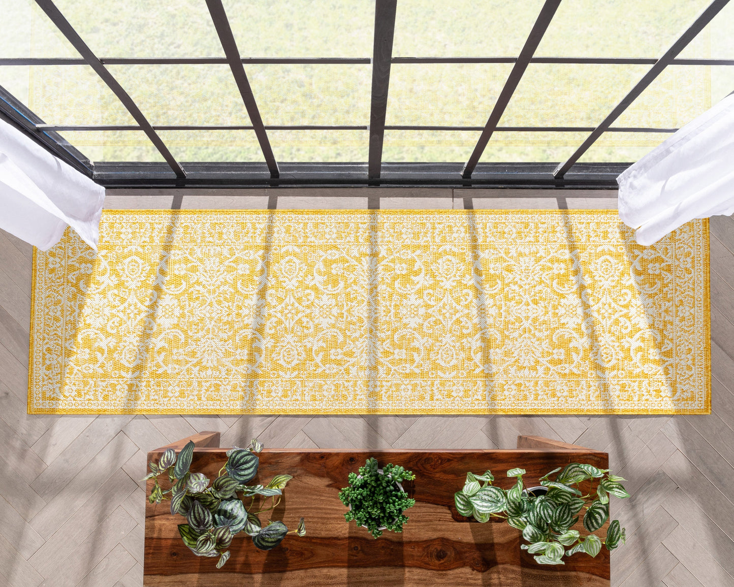 Delphi Oriental Persian Indoor/Outdoor Yellow Flat-Weave Rug LIA-201