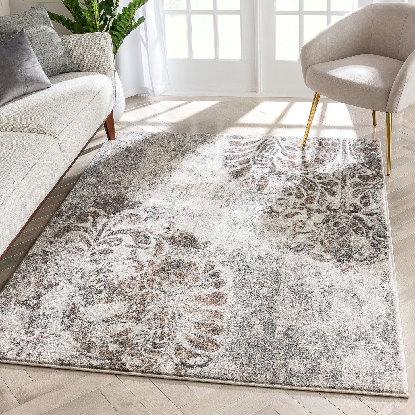 Maisie Botanical Damask Pattern Ivory Vintage Rug LIS-142