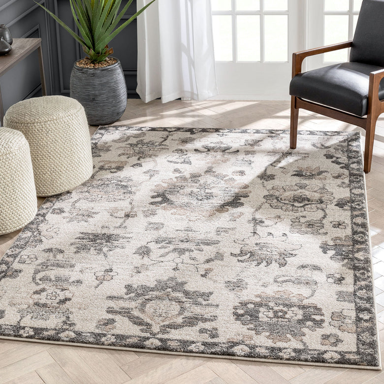 Selma Oriental Floral Pattern Grey Vintage Rug LIS-167