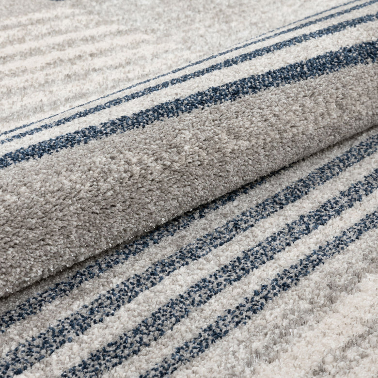 Linea Contemporary Solid & Striped Distressed Grey / Blue Rug LIS-57