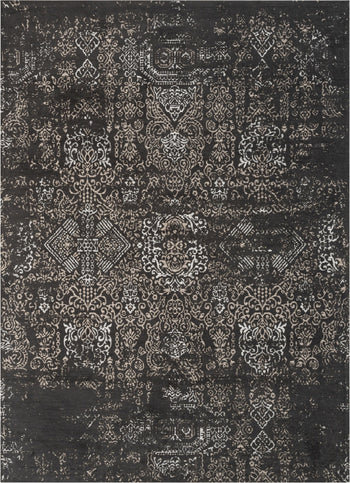 Jesi Vintage Distressed Damask Pattern Black Kilim-Style Rug LL-57