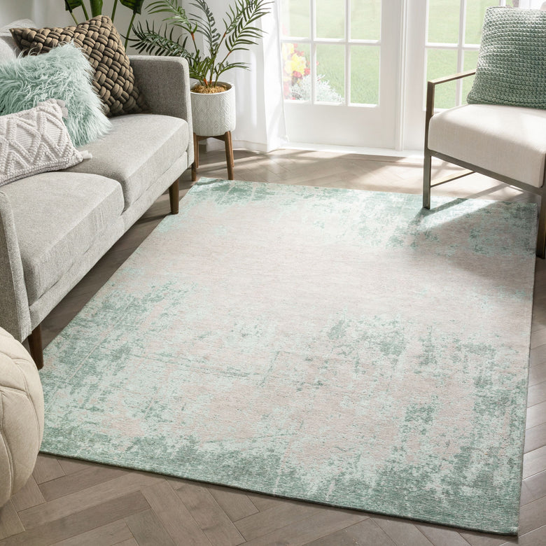 Sarno Modern Distressed Abstract Light Grey & Blue Kilim-Style Rug LL-66