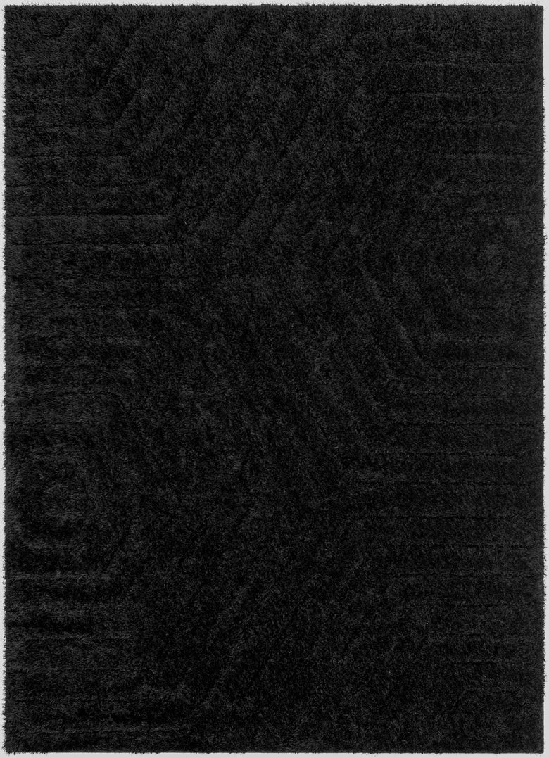 Murray Solid Plain Shag Black 3D Textured Rug LOG-103
