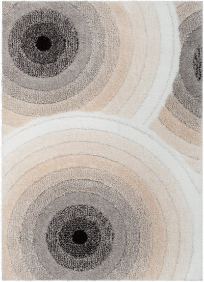 Edina Geometric Circles Shag Ivory Grey 3D Textured Rug LOG-72