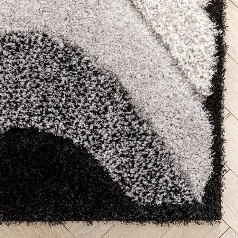 Lowry Abstract Waves Shag Black Ivory 3D Textured Rug LOG-83