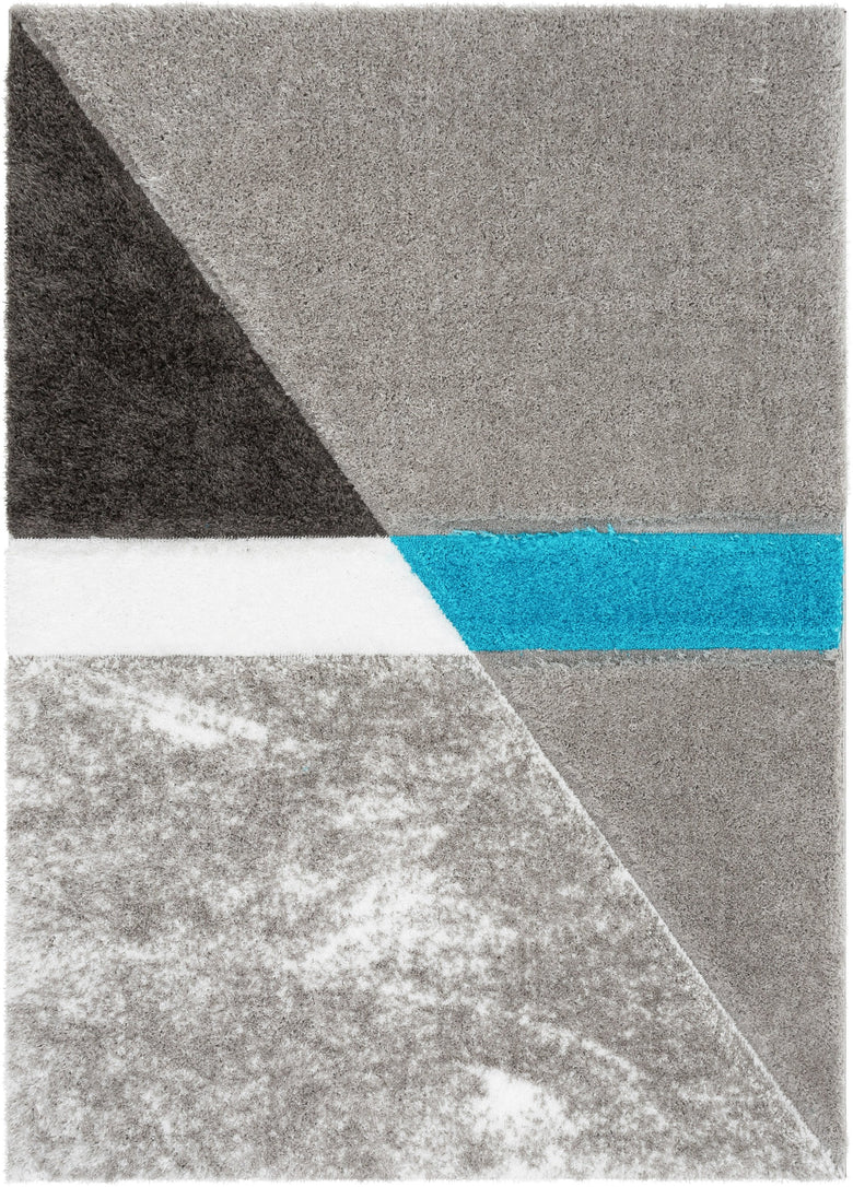 Mori Modern Abstract Geometric 3D Textured Shag Grey Blue Rug LOL-17