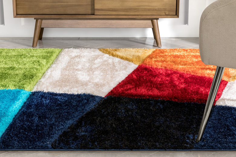 Remi Contemporary Geometric Boxes 3D Textured Shag Multi Rug LOL-20