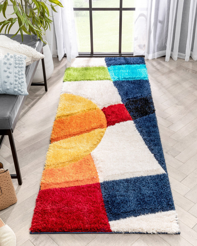 Remi Contemporary Geometric Boxes 3D Textured Shag Multi Rug LOL-20