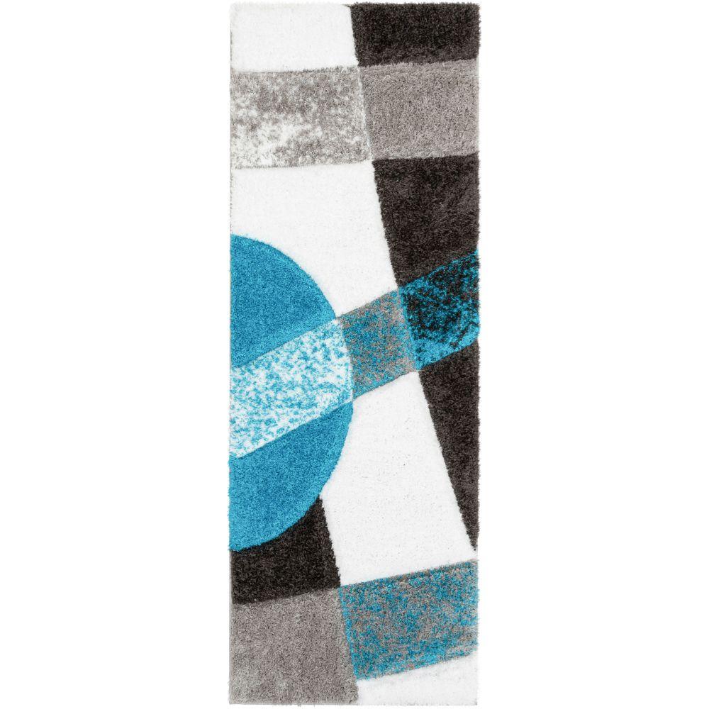Remi Contemporary Geometric Boxes 3D Textured Shag Teal Grey Rug LOL-26