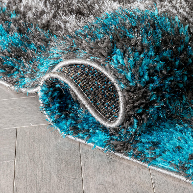 Kenzo Retro Geometric Pattern 3D Textured Shag Teal Grey Rug LOL-36