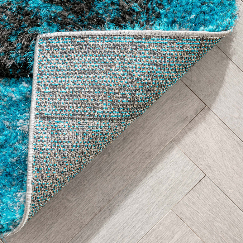 Kenzo Retro Geometric Pattern 3D Textured Shag Teal Grey Rug LOL-36