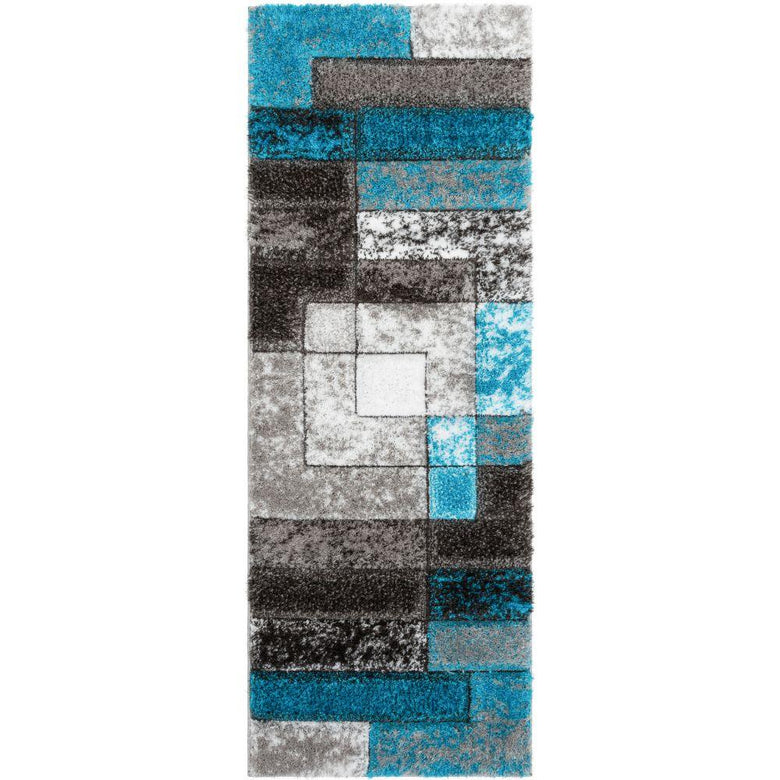 Kenzo Retro Geometric Pattern 3D Textured Shag Teal Grey Rug LOL-36