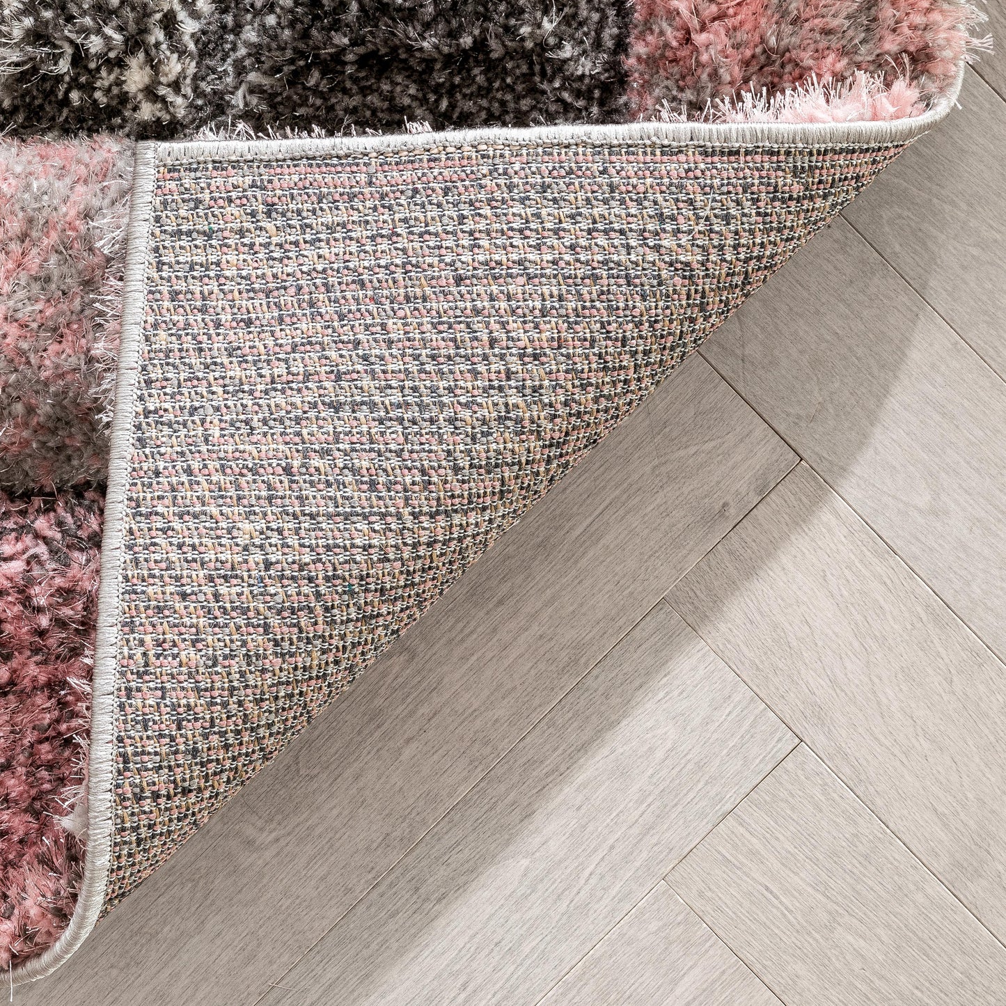 Kenzo Retro Geometric Pattern 3D Textured Shag Pink Grey Rug LOL-39