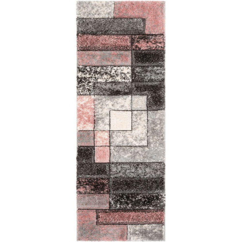 Kenzo Retro Geometric Pattern 3D Textured Shag Pink Grey Rug LOL-39