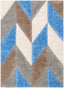 Mika Retro Chevron 3D Textured Shag Grey Light Blue Rug LOL-47