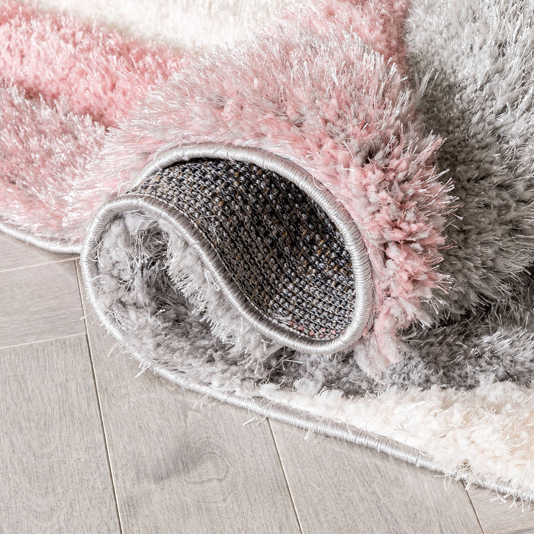 Remi Modern Geometric Stripes 3D Textured Shag Blush Gold Rug LOL-59