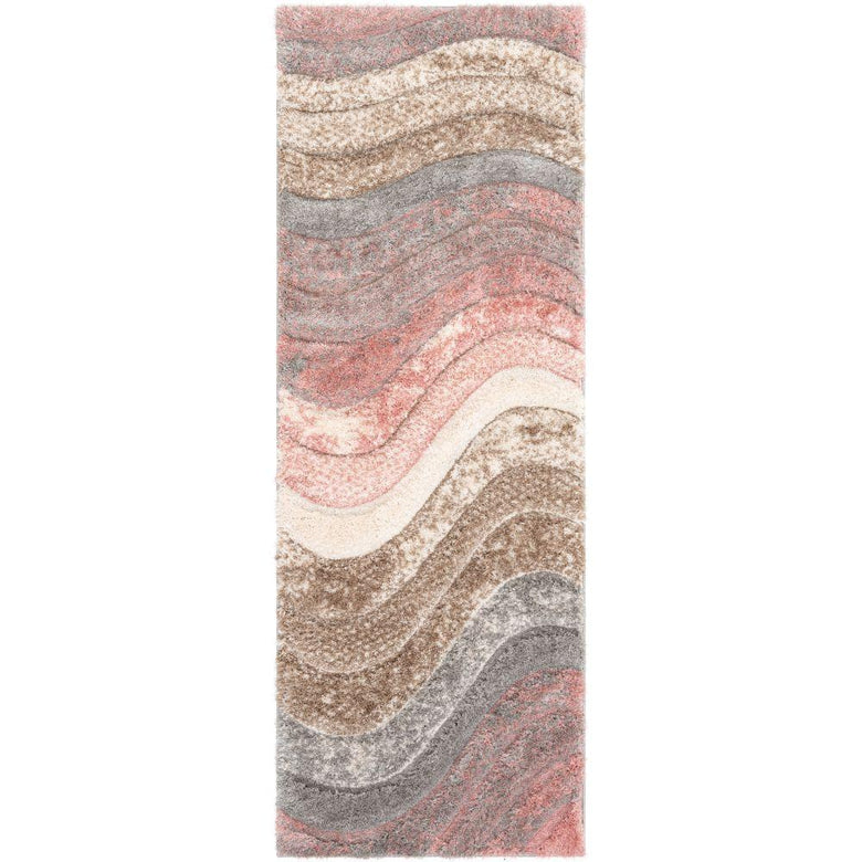 Elsie Modern Abstract Waves 3D Textured Shag Grey Pink Rug LOL-67