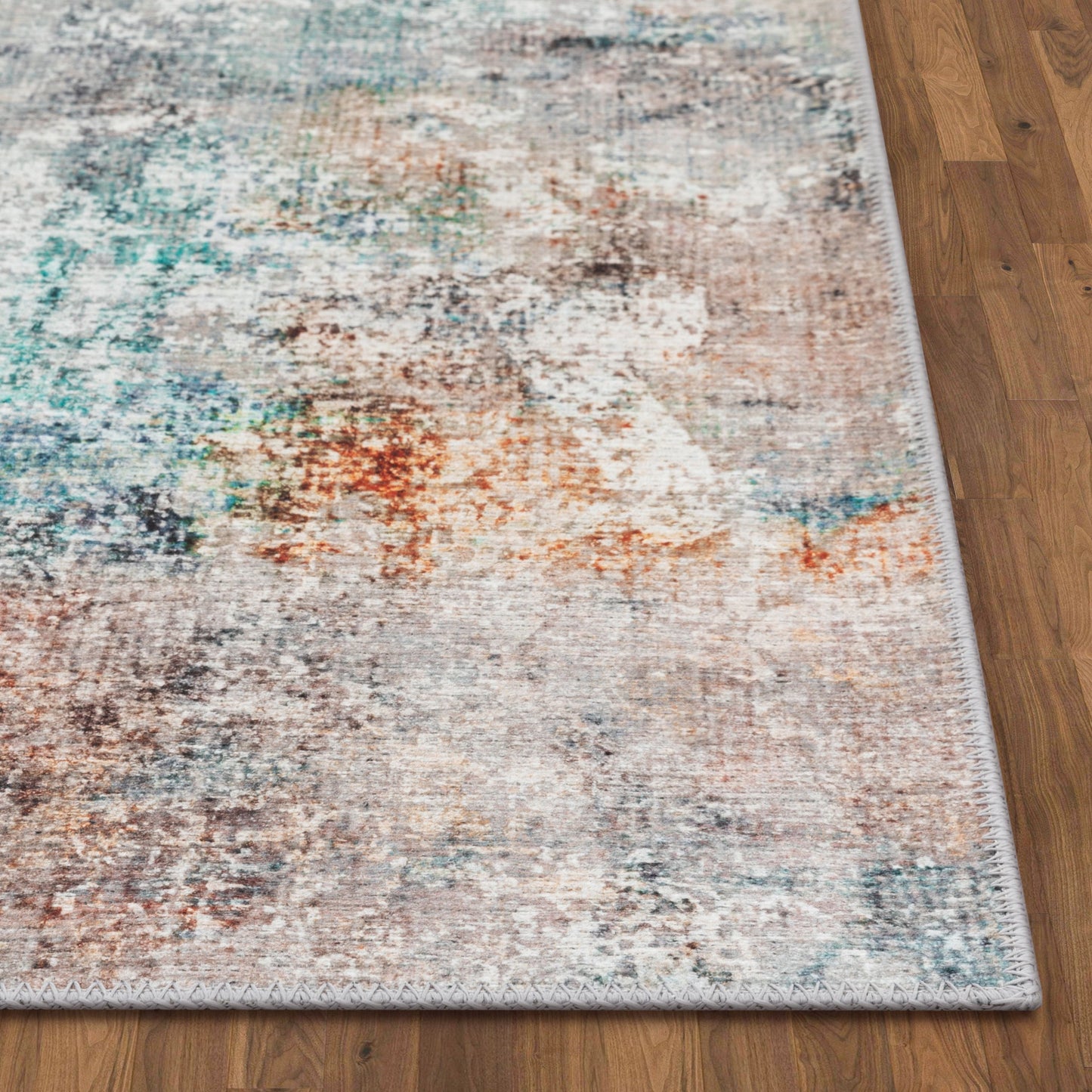 Amesti Machine Washable Contemporary Distressed Abstract Light Blue Flat-Weave Distressed Rug LOT-136