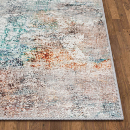 Amesti Machine Washable Contemporary Distressed Abstract Light Blue Flat-Weave Distressed Rug LOT-136