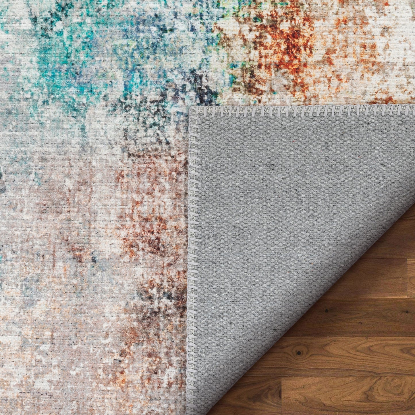 Amesti Machine Washable Contemporary Distressed Abstract Light Blue Flat-Weave Distressed Rug LOT-136