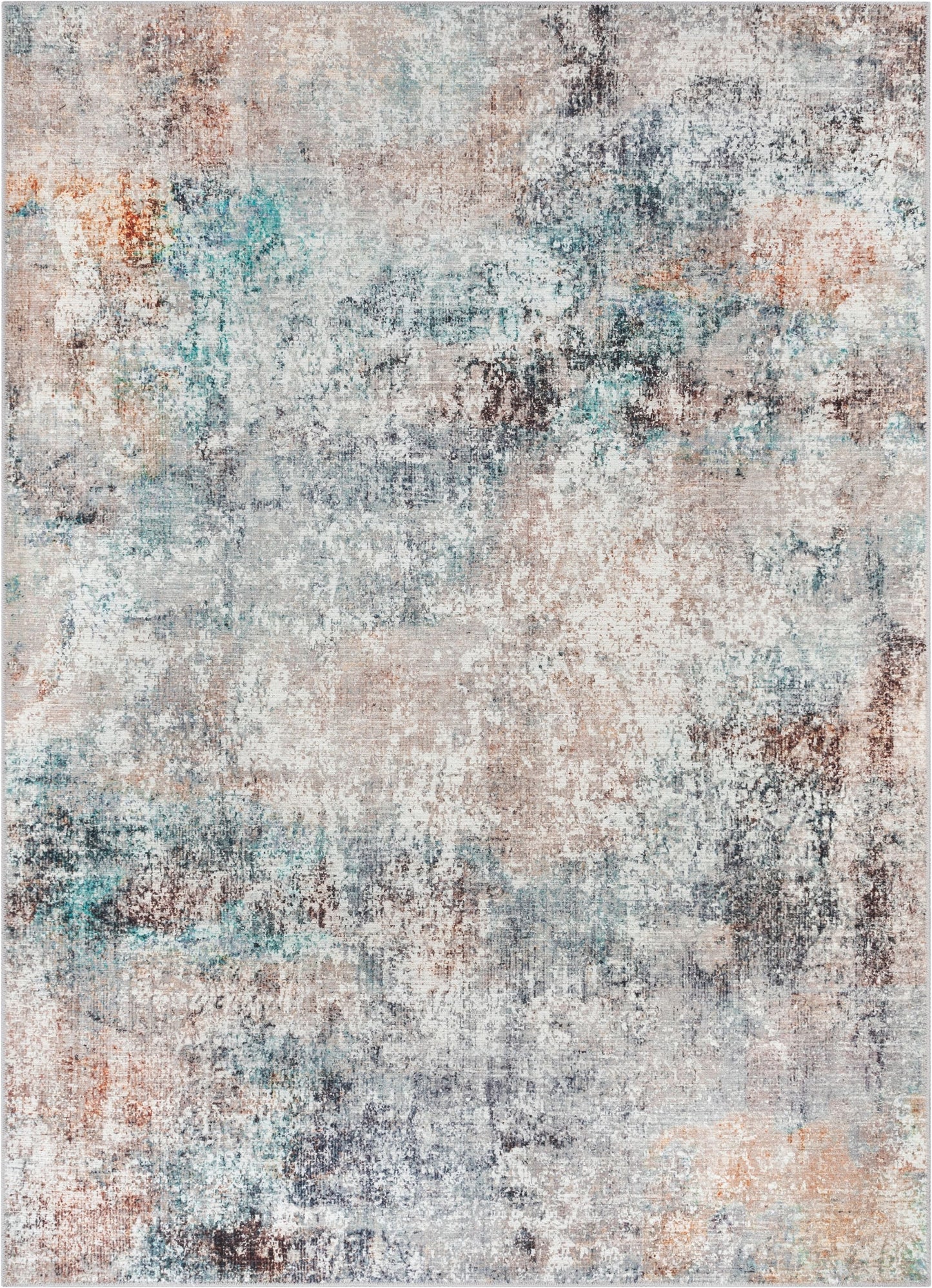 Amesti Machine Washable Contemporary Distressed Abstract Light Blue Flat-Weave Distressed Rug LOT-136