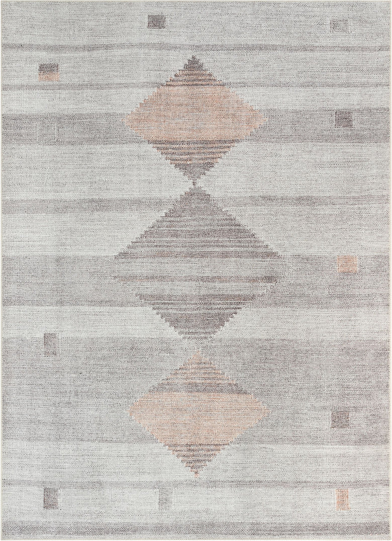 Argonne Machine Washable Vintage Southwestern Diamond Pattern Grey Flat-Weave Distressed Rug LOT-232