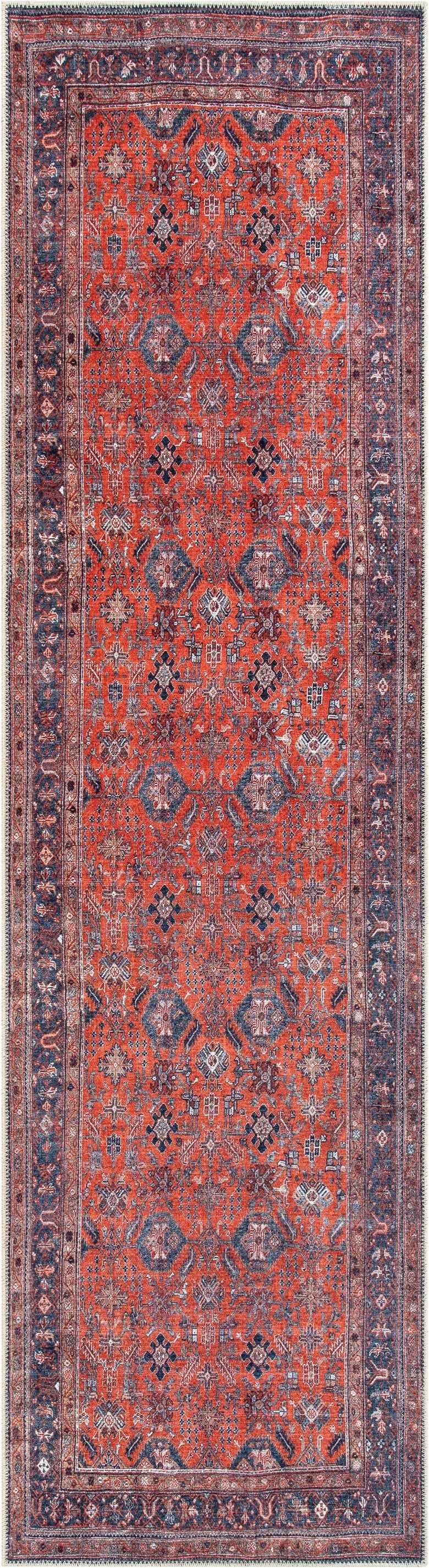 Daliah Machine Washable Vintage Persian Oriental Red Flat-Weave Rug LOT-240-