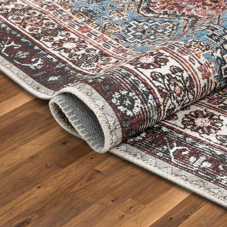 Menda Machine Washable Vintage Bohemian Meallion Oriental Blush Flat-Weave Distressed Rug LOT-30