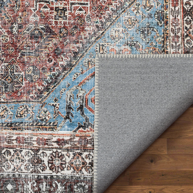 Menda Machine Washable Vintage Bohemian Meallion Oriental Blush Flat-Weave Distressed Rug LOT-30