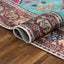 Shasta Machine Washable Vintage Bohemian Medallion Persian Blush Turquoise Flat-Weave Distressed Rug LOT-79
