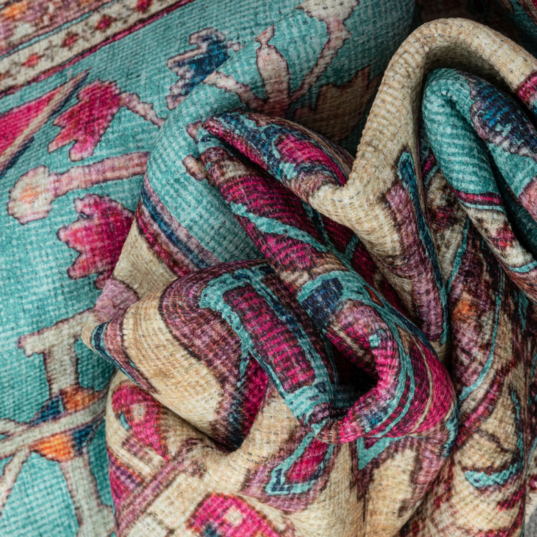 Shasta Machine Washable Vintage Bohemian Medallion Persian Blush Turquoise Flat-Weave Distressed Rug LOT-79