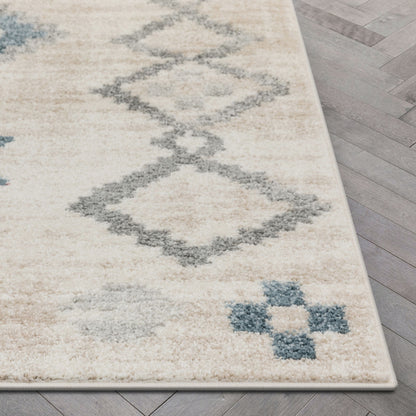 Duchess Moroccan Diamond Pattern Beige Blue Rug MA-92