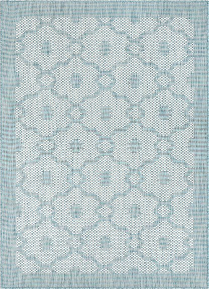 Sol Nordic Lattice Trellis Indoor Outdoor Light Blue Flatweave Rug MED-106