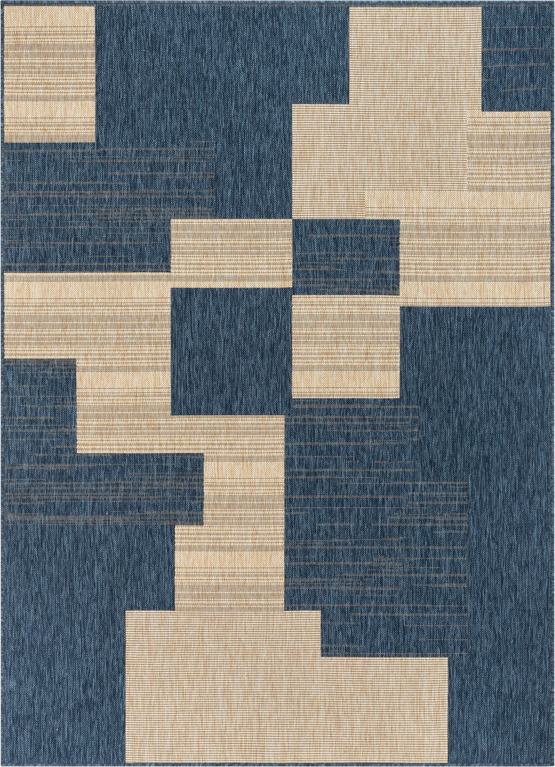 Thor Geometric Indoor Outdoor Blue Flatweave Rug MED-14