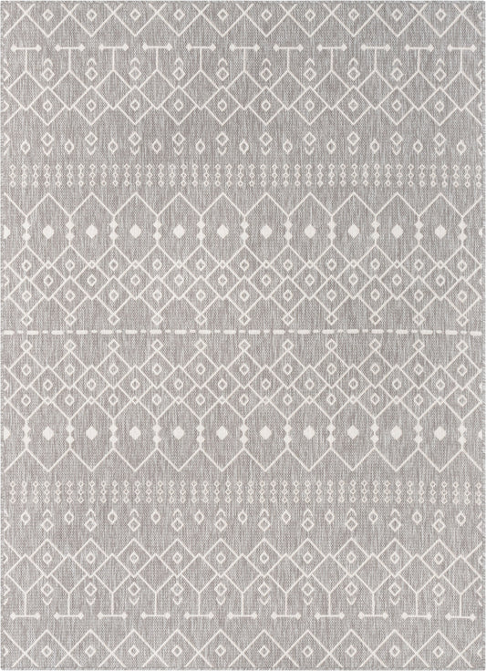 Nord Moroccan Tribal Indoor Outdoor Light Grey Flatweave Rug MED-157