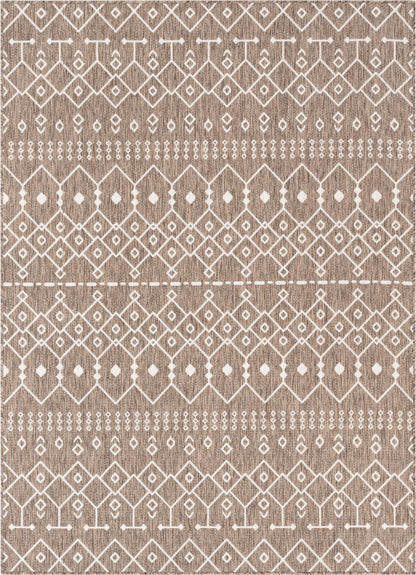 Nord Moroccan Tribal Indoor Outdoor Taupe Flatweave Rug MED-158