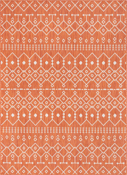 Nord Moroccan Tribal Indoor Outdoor Orange Flatweave Rug MED-159