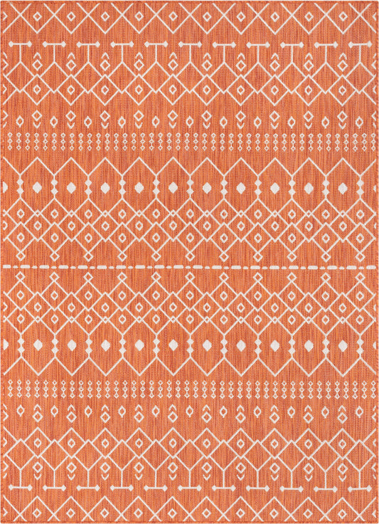 Nord Moroccan Tribal Indoor Outdoor Orange Flatweave Rug MED-159