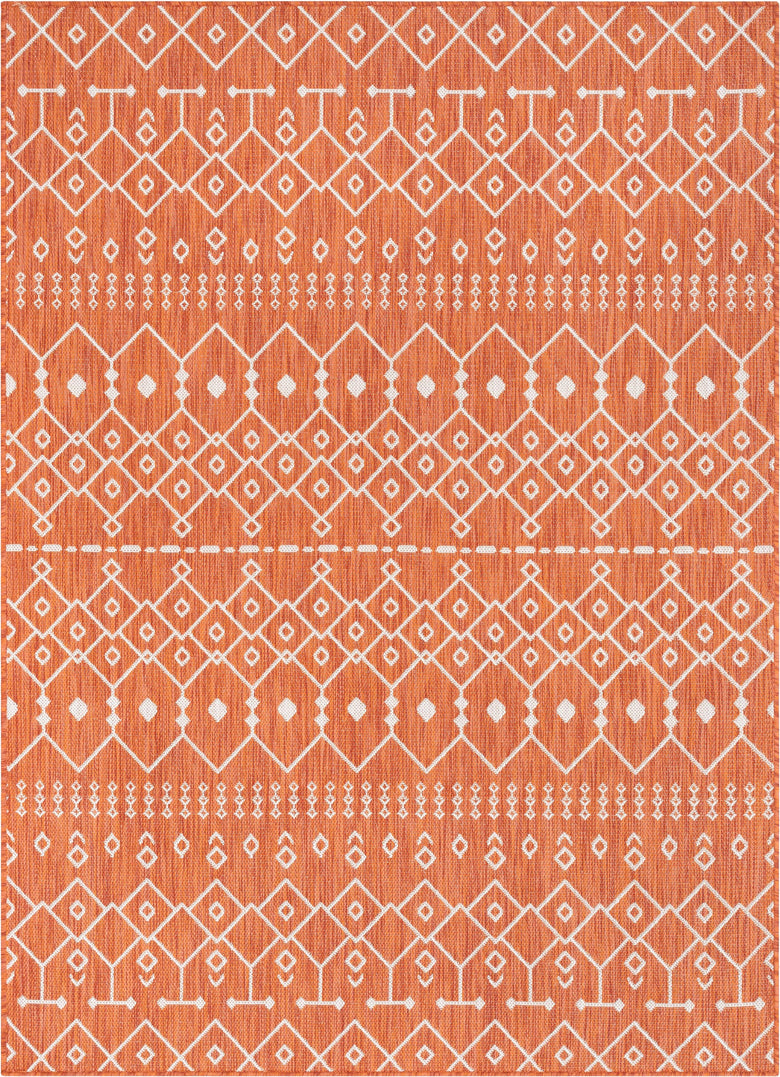 Nord Moroccan Tribal Indoor Outdoor Orange Flatweave Rug MED-159