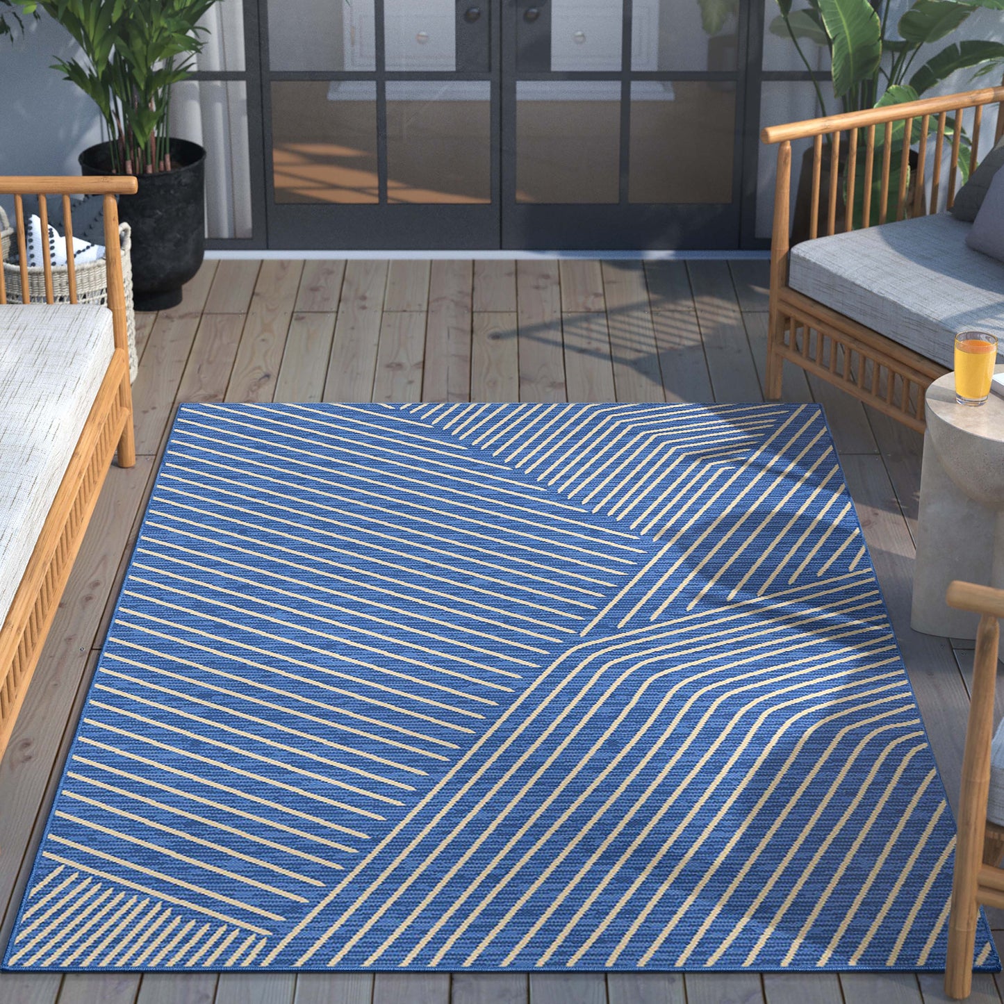 Linden Modern Stripes Indoor/Outdoor Blue Flat-Weave Rug MED-164