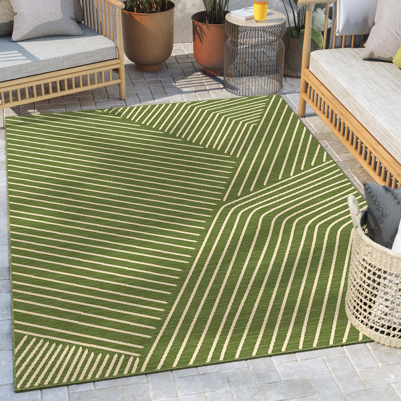 Linden Modern Stripes Indoor/Outdoor Green Flat-Weave Rug MED-165
